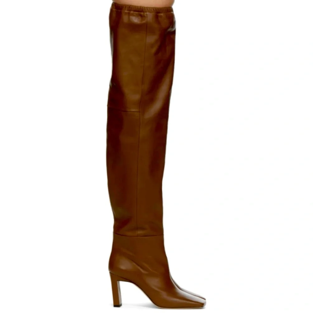 Wandler Brown Leather ‘Anne’ Over The Knee Thigh High, Heeled Boots, Size 40